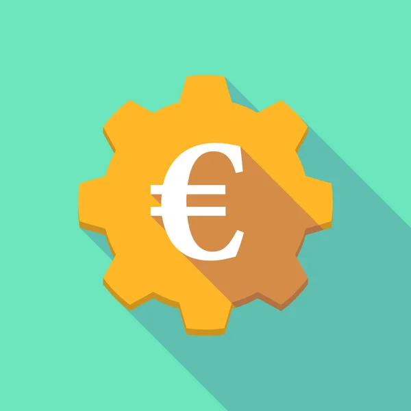 Long shadow gear icon with an euro sign — Stock Vector