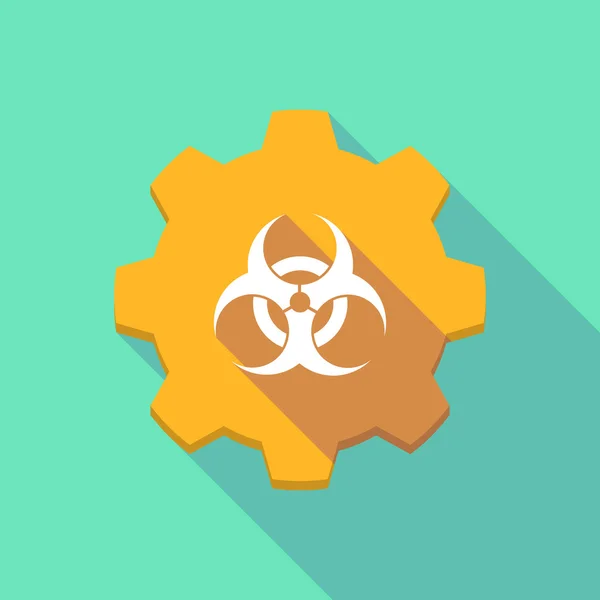 Long shadow gear icon with a  biohazard sign — Stock Vector