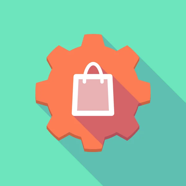 Long shadow gear icon with a  shopping bag — Stock Vector