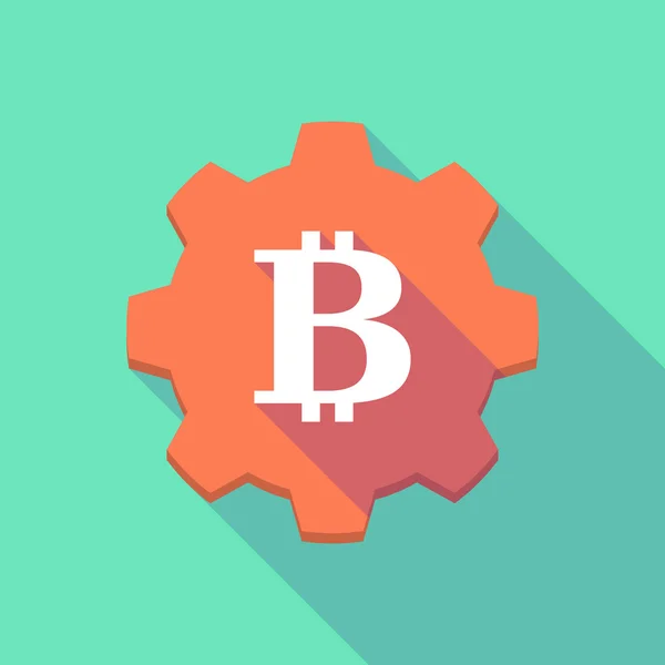 Icono de engranaje de sombra larga con un signo de bitcoin — Archivo Imágenes Vectoriales