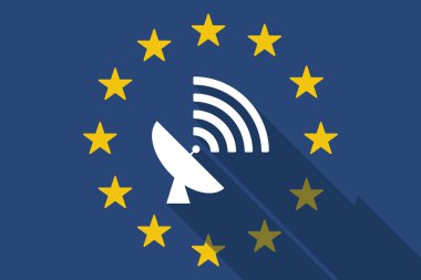 Avrupa Birliği uzun gölge bayrak bir uydu çanağı ile