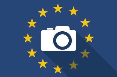 Avrupa Birliği uzun gölge bayrak bir fotoğraf makinesi ile