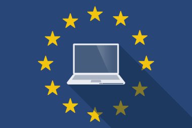 Avrupa Birliği uzun gölge bayrak bir dizüstü bilgisayar ile