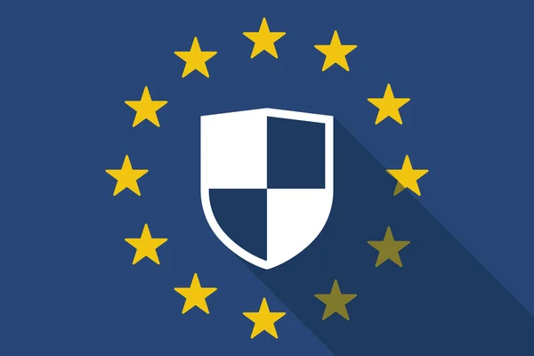 Drapeau ombre long de l'Union européenne avec un bouclier — Image vectorielle