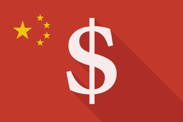 Bandera de sombra larga de China con un signo dolar — Vector de stock