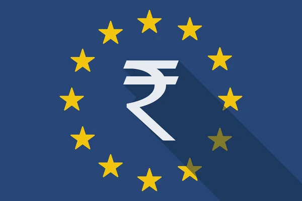Bandeira de sombra longa da União Europeia com um sinal de rupia — Vetor de Stock