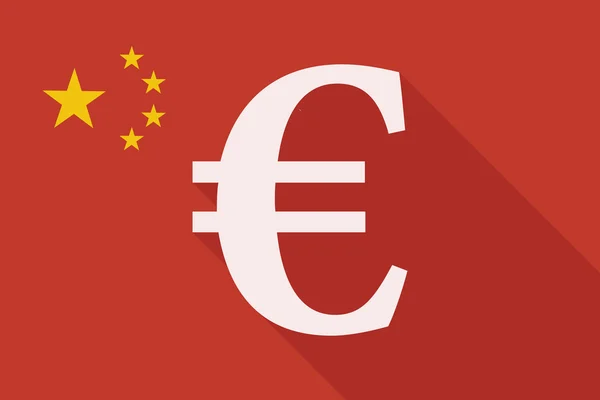 Čína dlouhý stín vlajka s symbol měny euro — Stockový vektor