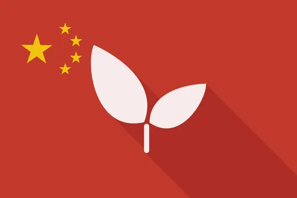 China long shadow flag with a plant — Stock Vector