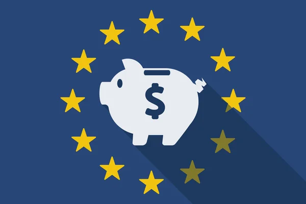 Bandeira de sombra longa da União Europeia com um porquinho — Vetor de Stock