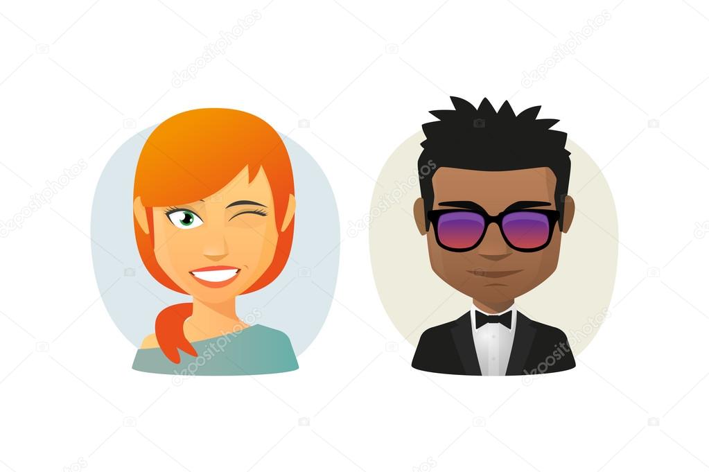 Male and female  cartoon avatar set