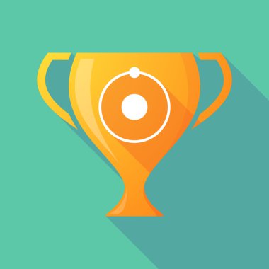 Long shadow trophy icon with an atom