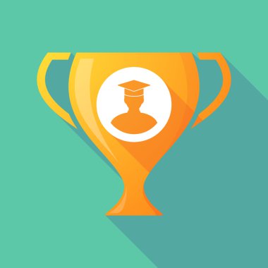 Long shadow trophy icon with a student