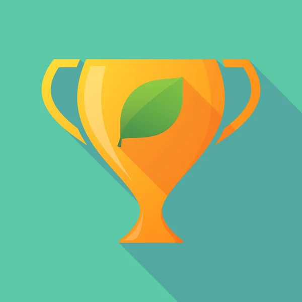 Long shadow trophy icon with a leaf — Stockvector