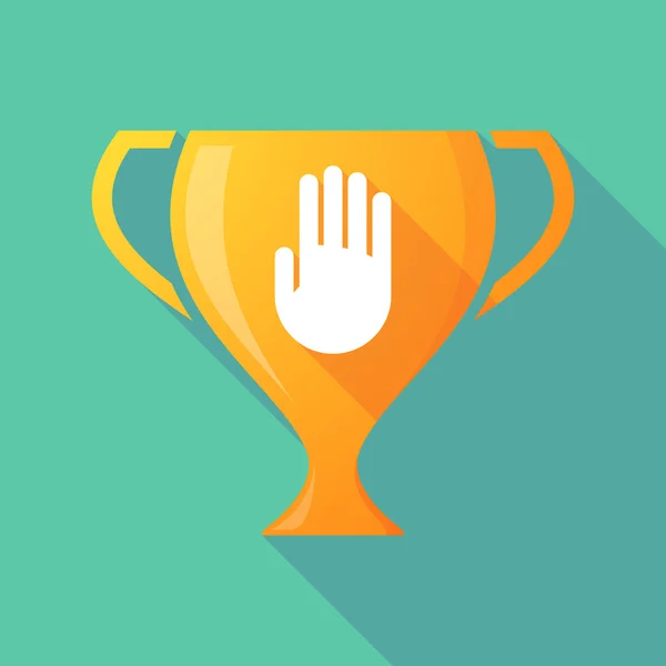 Long shadow trophy icon with a hand — 图库矢量图片