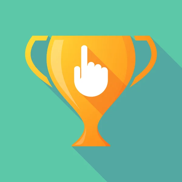 Long shadow trophy icon with a pointing hand — Stockvector