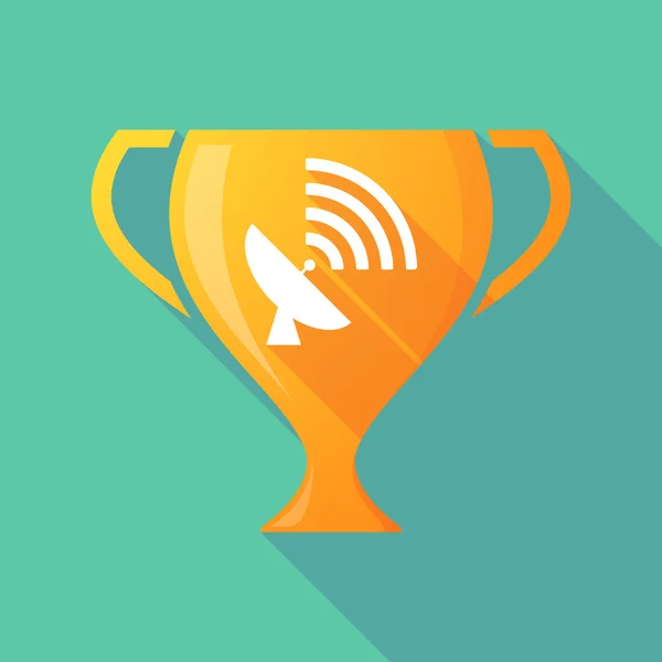 Long shadow trophy icon with a satellite dish — Stock vektor