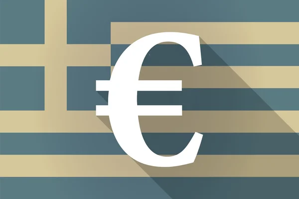 Bandera de sombra larga de Grecia con un signo de euro — Vector de stock
