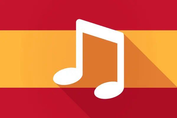 Spain  long shadow flag with a note music — Stockvector