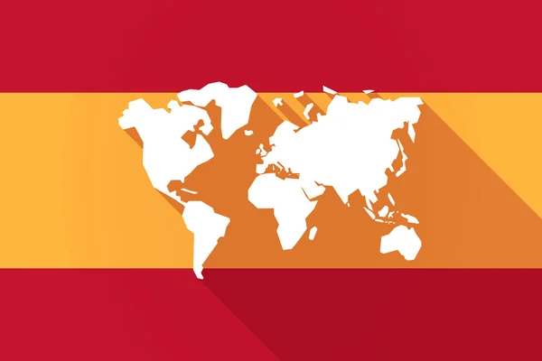 Spain long shadow flag with a world map — Stock Vector