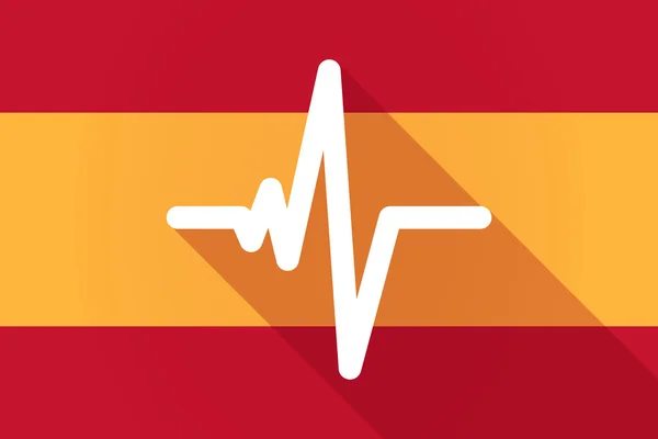 Bandera de España larga sombra con un signo de latido del corazón — Vector de stock