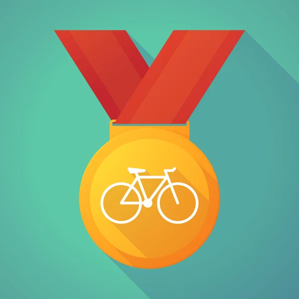 Medaglia d'oro lunga ombra con una bicicletta — Vettoriale Stock
