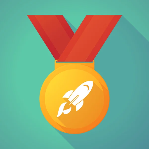 Long shadow gold medal with a rocket — ストックベクタ