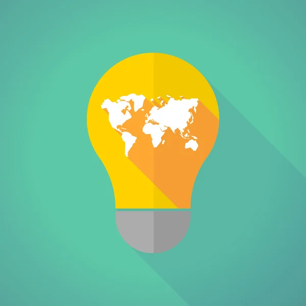 Long shadow light bulb with a world map — Wektor stockowy