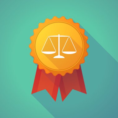 Long shadow badge icon with a justice weight scale sign
