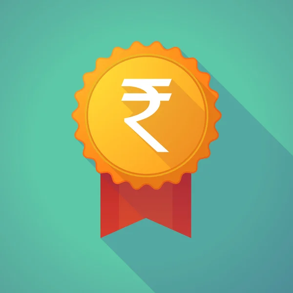 Icono de insignia de sombra larga con un signo de rupia — Vector de stock