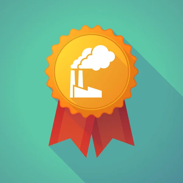 Long shadow badge icon with a factory — 图库矢量图片