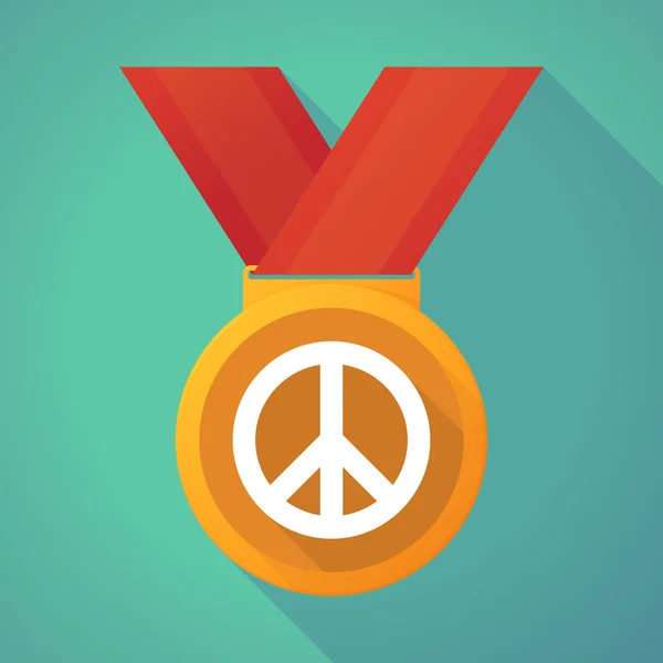 Long shadow medal with a peace sign — ストックベクタ