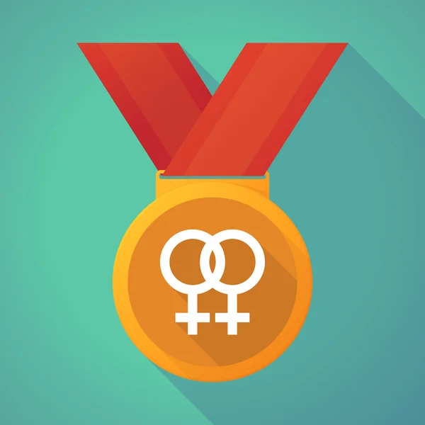 Long shadow medal with a lesbian sign — Stockvector