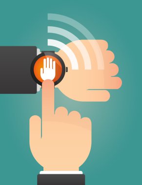 Hand pointing a smart watch with a hand