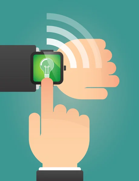 Hand pointing a smart watch with a light bulb — ストックベクタ