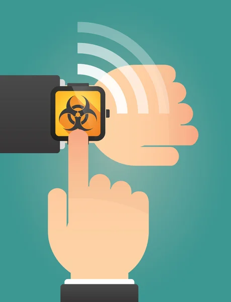 Zeiger auf eine intelligente Uhr mit Biohazard-Zeichen — Stockvektor