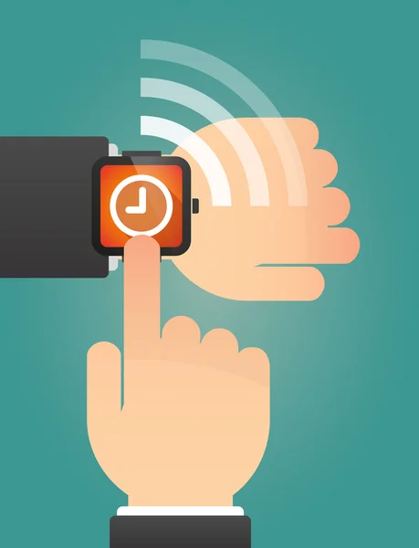 Hand pointing a smart watch with a clock — Stockvector