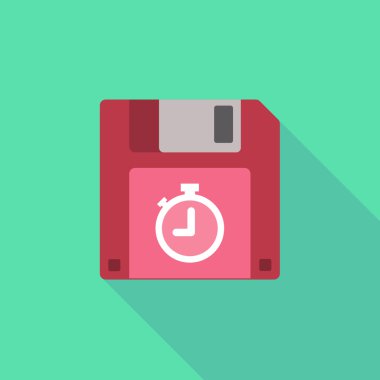 Long shadow floppy icon with a timer