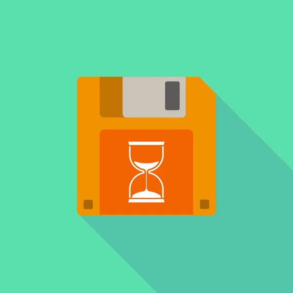 Longue icône de disquette ombre avec une horloge de sable — Image vectorielle