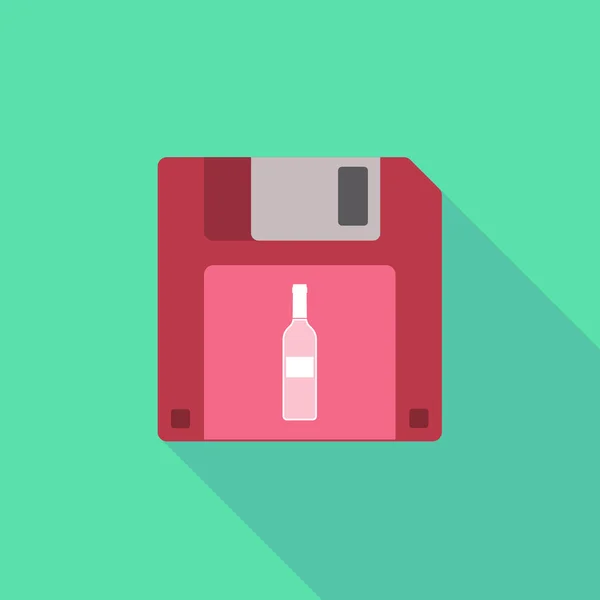 Icono largo disquete sombra con una botella de vino — Archivo Imágenes Vectoriales