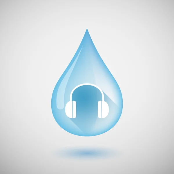 Long shadow water drop icon with a earphones — Stock Vector