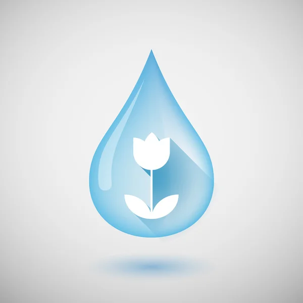 Long shadow water drop icon with a tulip — Stock Vector