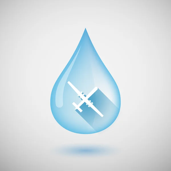 Long shadow water drop icon with a war drone — Stock Vector