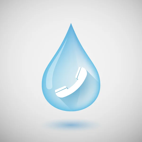 Long shadow water drop icon with a phone — Stock Vector