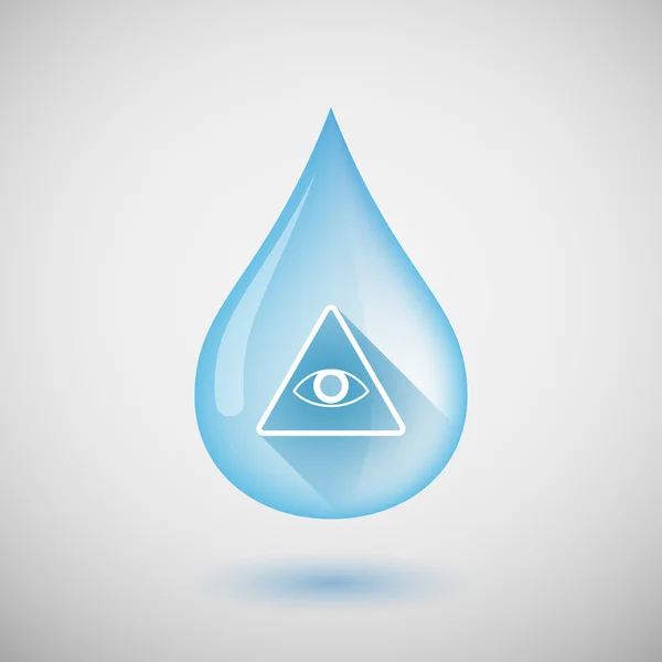 Langer Schatten Wassertropfen-Symbol mit einem allsehenden Auge — Stockvektor