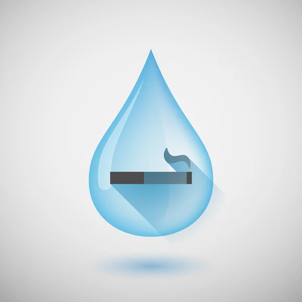 Long shadow water drop icon with a cigarette — Stock Vector