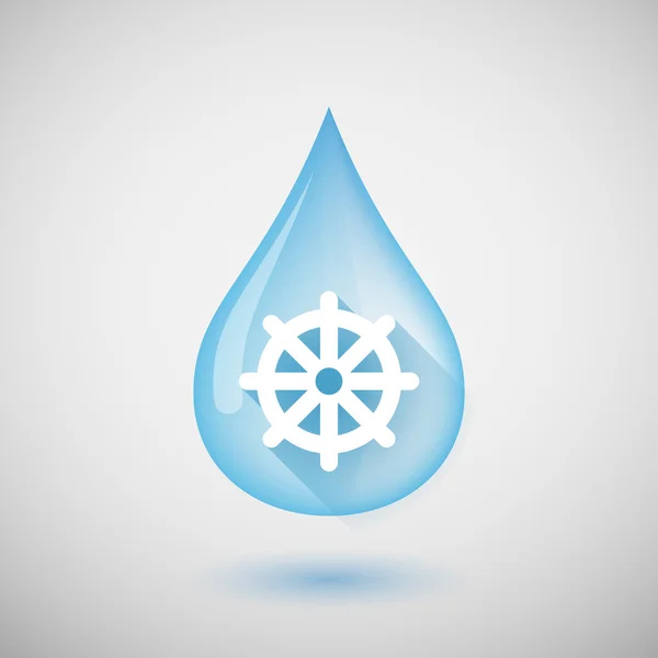 Icono de gota de agua de sombra larga con un signo de chakra de dharma — Vector de stock