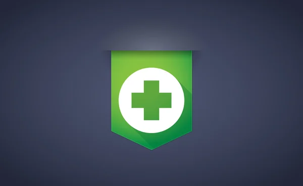 Longue icône de ruban d'ombre avec un signe de pharmacie — Image vectorielle