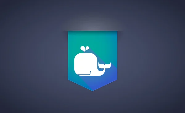 Dlouhý stín stuha ikona s velrybou — Stockový vektor
