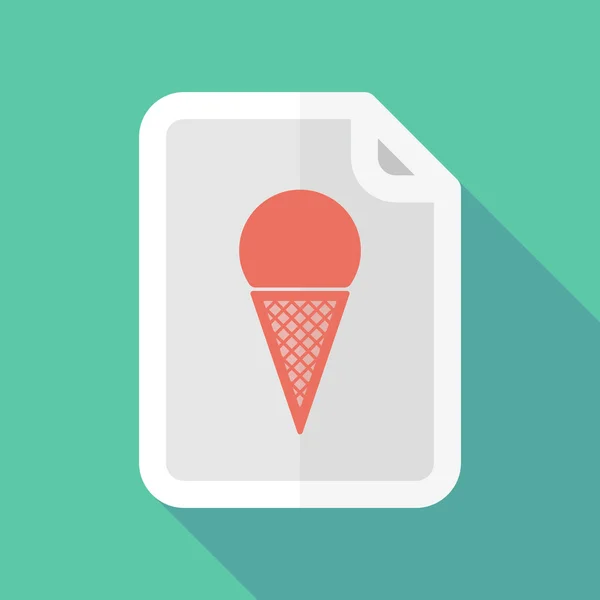 Icono de documento de sombra larga con un helado de cono — Archivo Imágenes Vectoriales