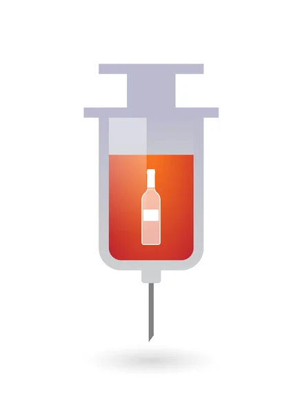 Isolated syringe icon with a bottle of wine — Stock Vector